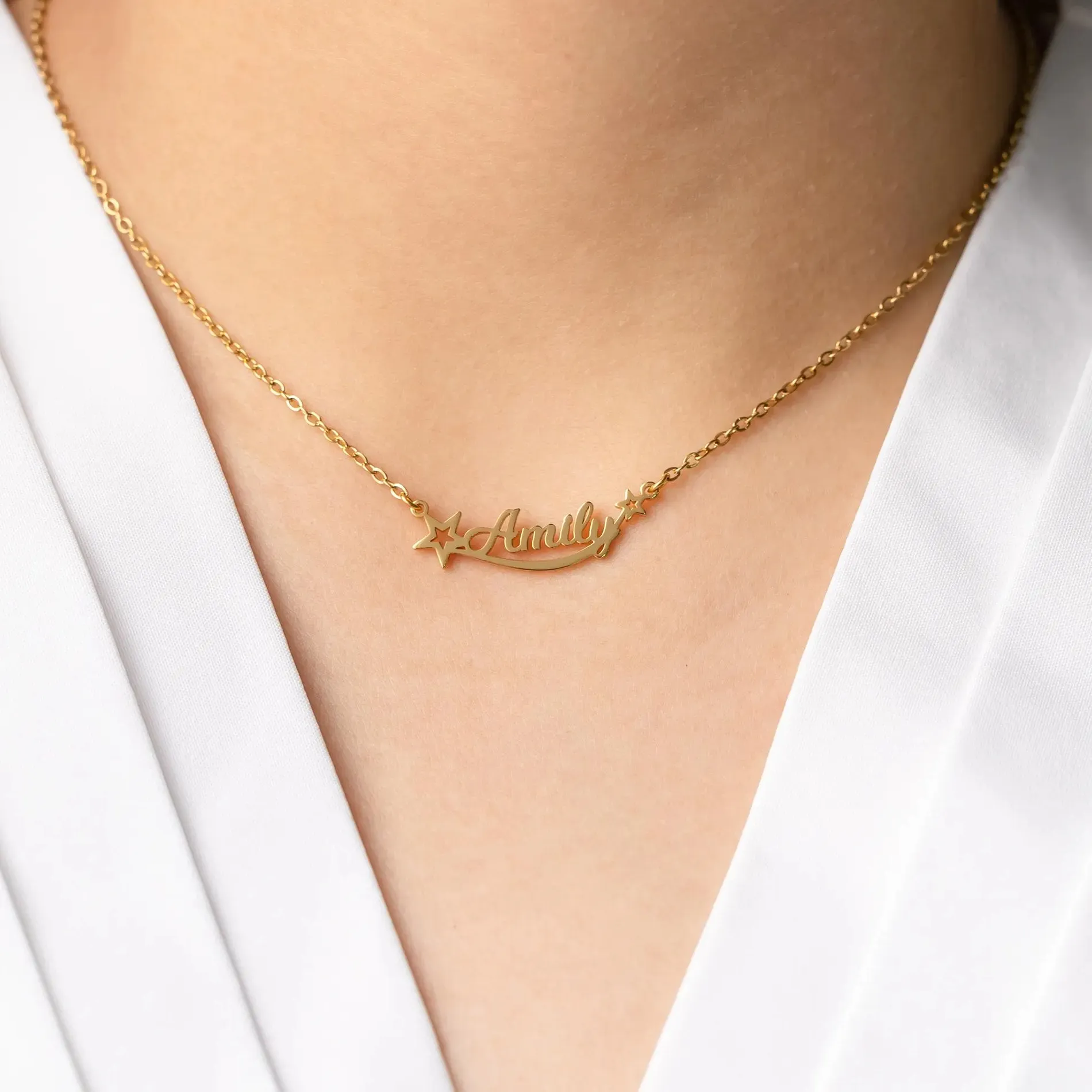 Authentic Custom Stars Necklace Personalized Shooting Star Name Necklace Bespoke Nameplate Necklaces Jewelry