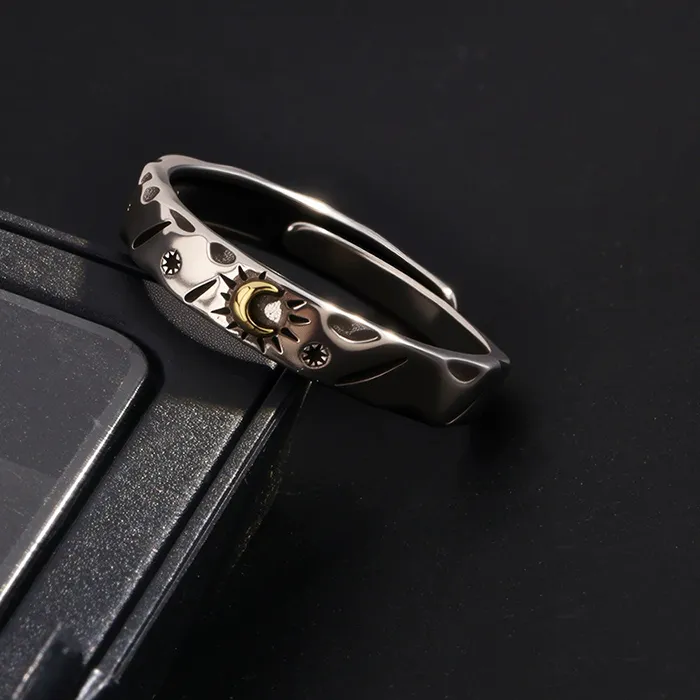Authentic Star And Moon Ring Shooting Star Finger Jewelry Versatile Creative Openwork Rings Kofsac