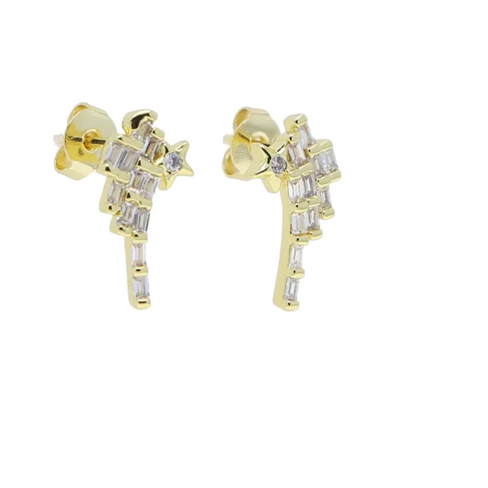 Authentic Shooting Star Stud Earrings Iced Out Bling Rectangle 5A Cubic Zirconia Jewelry for Women Girls