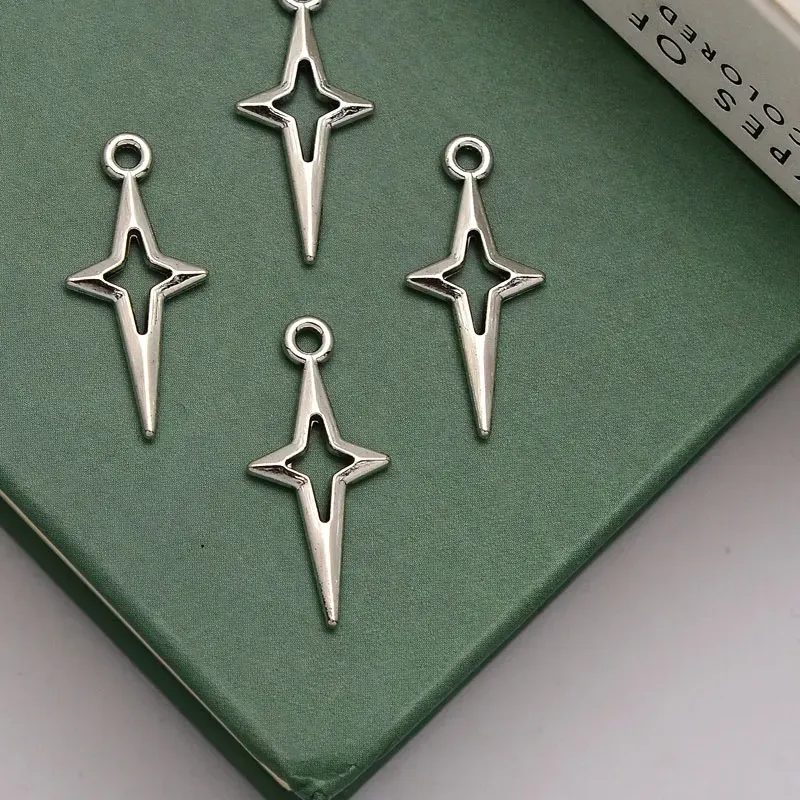 Authentic 30pcs/lot--10x23mm Shooting Morning Star Charms Cute Shining Cross Stars Pendants For Jewelry Making Supplies Diy Earring