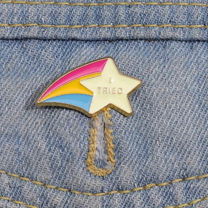 Authentic Shooting Star Enamel Pins Custom i Tired Falling Star Brooches Lapel Badges Funny Jewelry  for Kids Friends