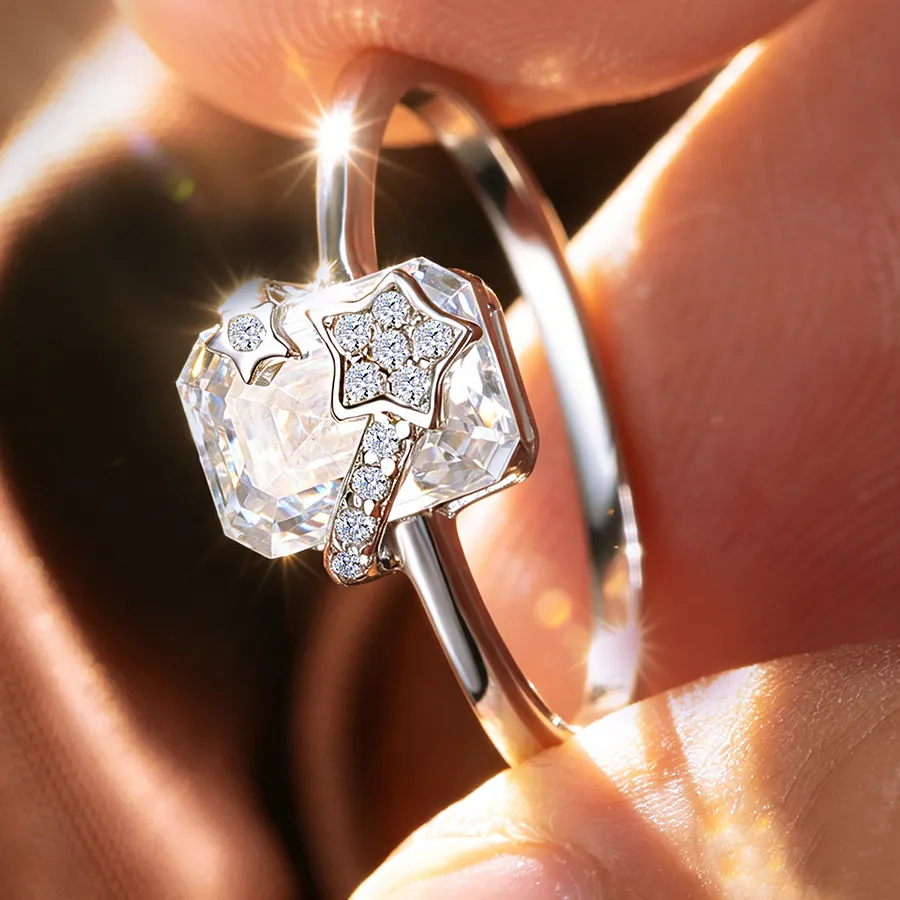 Authentic Celestial Radiance: The Shooting Star Emerald Cut Moissanite Talisman