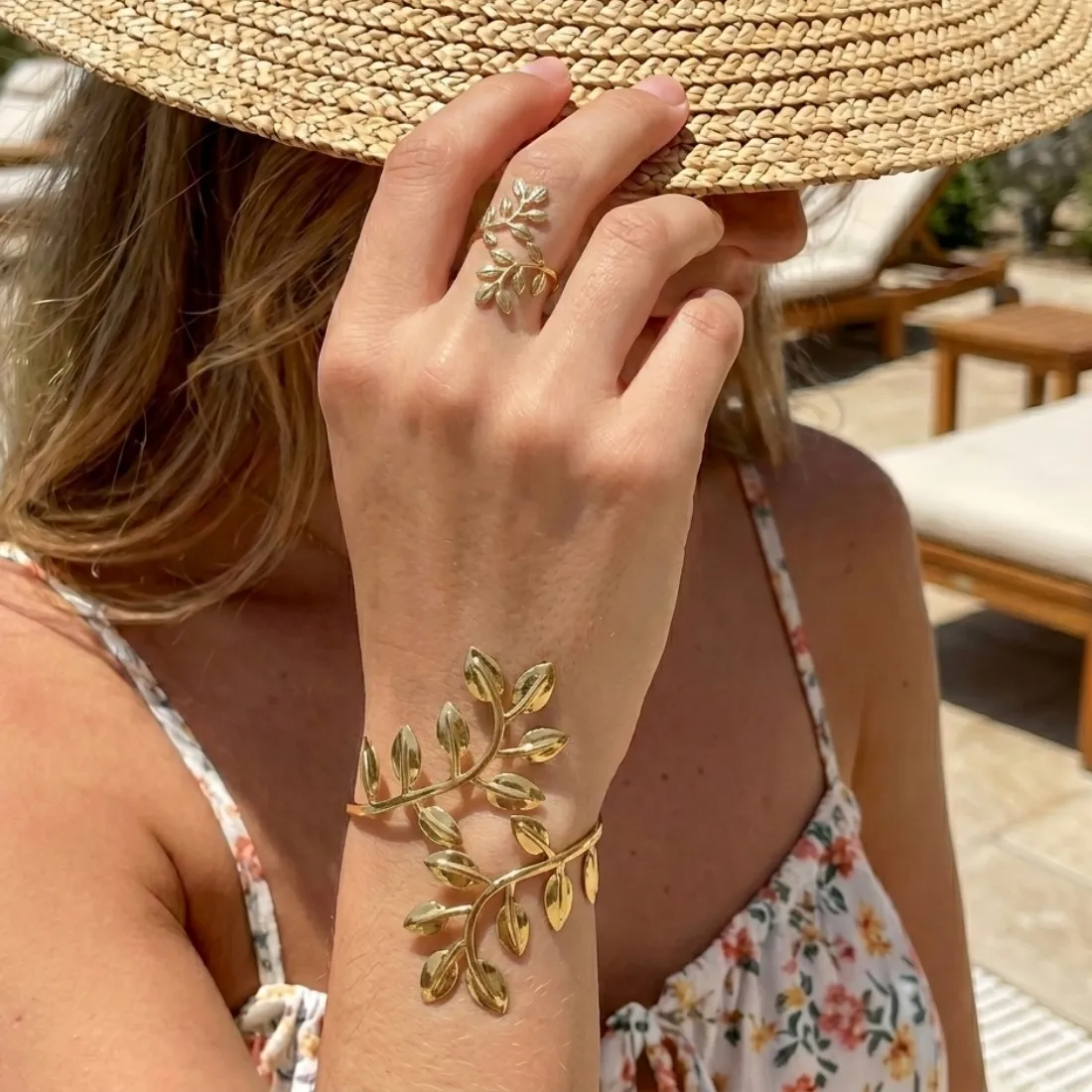 Authentic Exaggerated Metal Leaf Bracelet Bangle Ring Set For Women Men Exquisite Rhinestone Geometric Starry Shooting Star Jewelry Set