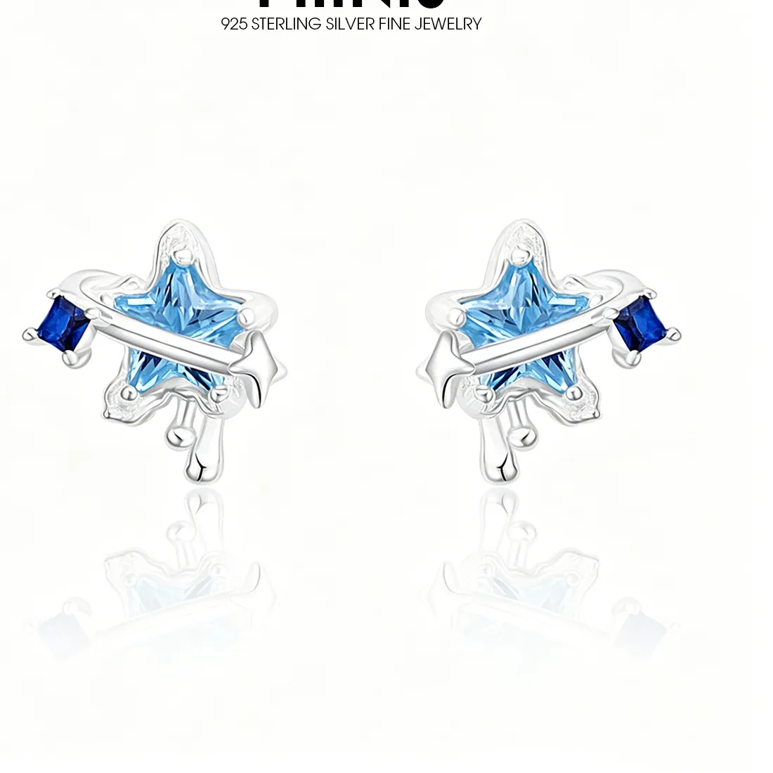 Authentic F.I.N.S Original Design Luxury Blue Zircon S925 Sterling Silver Stud Earrings For Women Shooting Star Piercing Ear Fine Jewelry