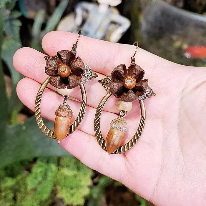 Authentic Whispers of the Ancient Oak - Botanical Abundance Wooden Acorn Talisman Earrings
