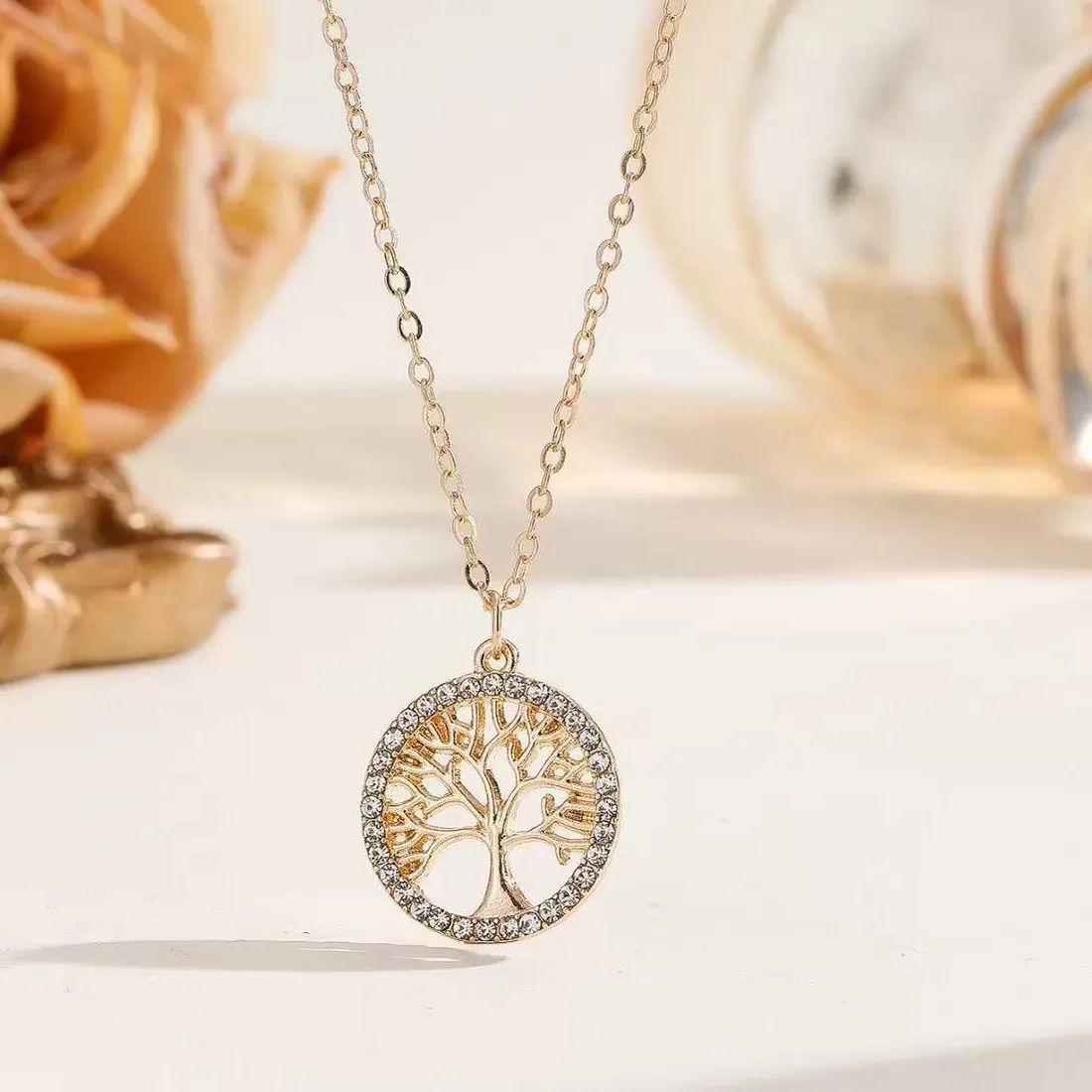 Authentic High Quality Classic Shiny Zircon Tree Of Life Pendant Necklace, a Beautiful Necklace Gift for Beautiful Women