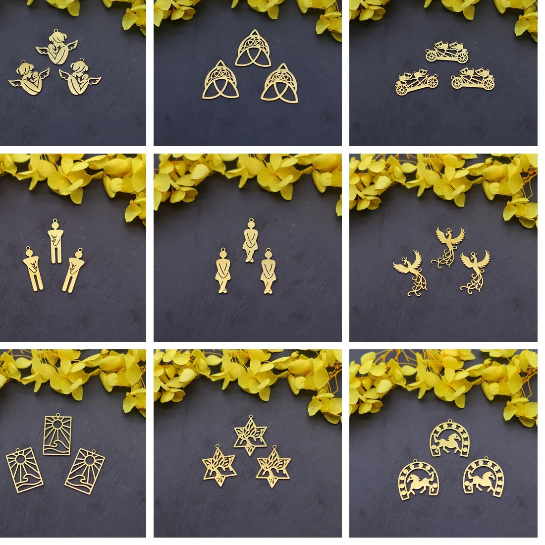 Authentic 3pcs Horseshoe Tree of Life Wave Sun Phoenix Angel Mom Baby Heart Charms Pendant Earring Bracelet DIY Necklace Jewelry Making