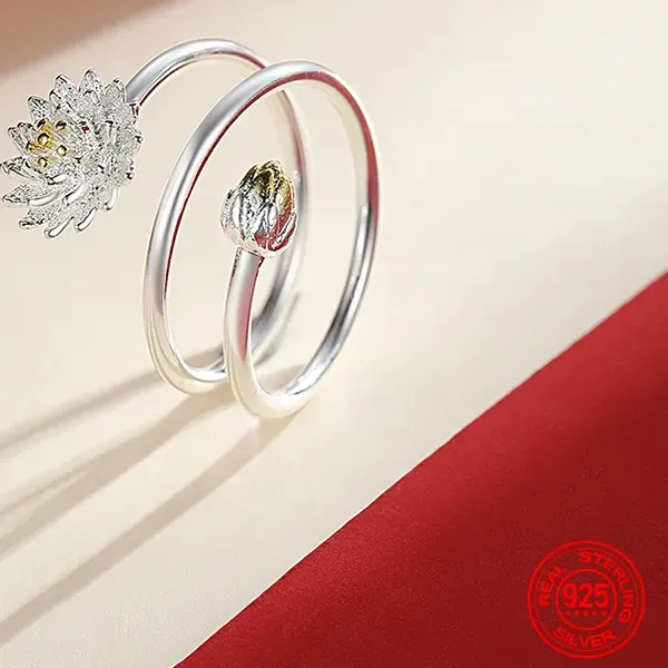 Authentic ZDADAN 925 Sterling Silver Charm Lotus Ring For Women Open Adjustable Finger Rings Jewelry