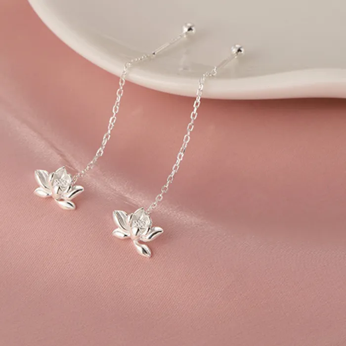 Authentic Lotus Whisper Chain Studs Sacred Bloom Of Awakening