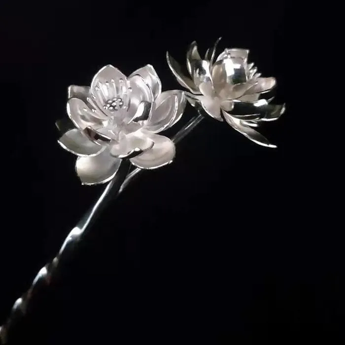 Authentic Designer Original Lotus Cleavage Craft Hairpin Classic Exquisite Ladies Jewelry Silver Jewelry