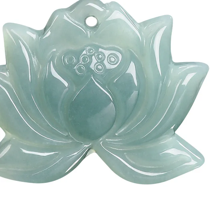 Authentic Myanmar Jadeite Lotus Pendant Necklace Charm Luxury Stone Designer Accessories Talismans Burmese Jade Vintage