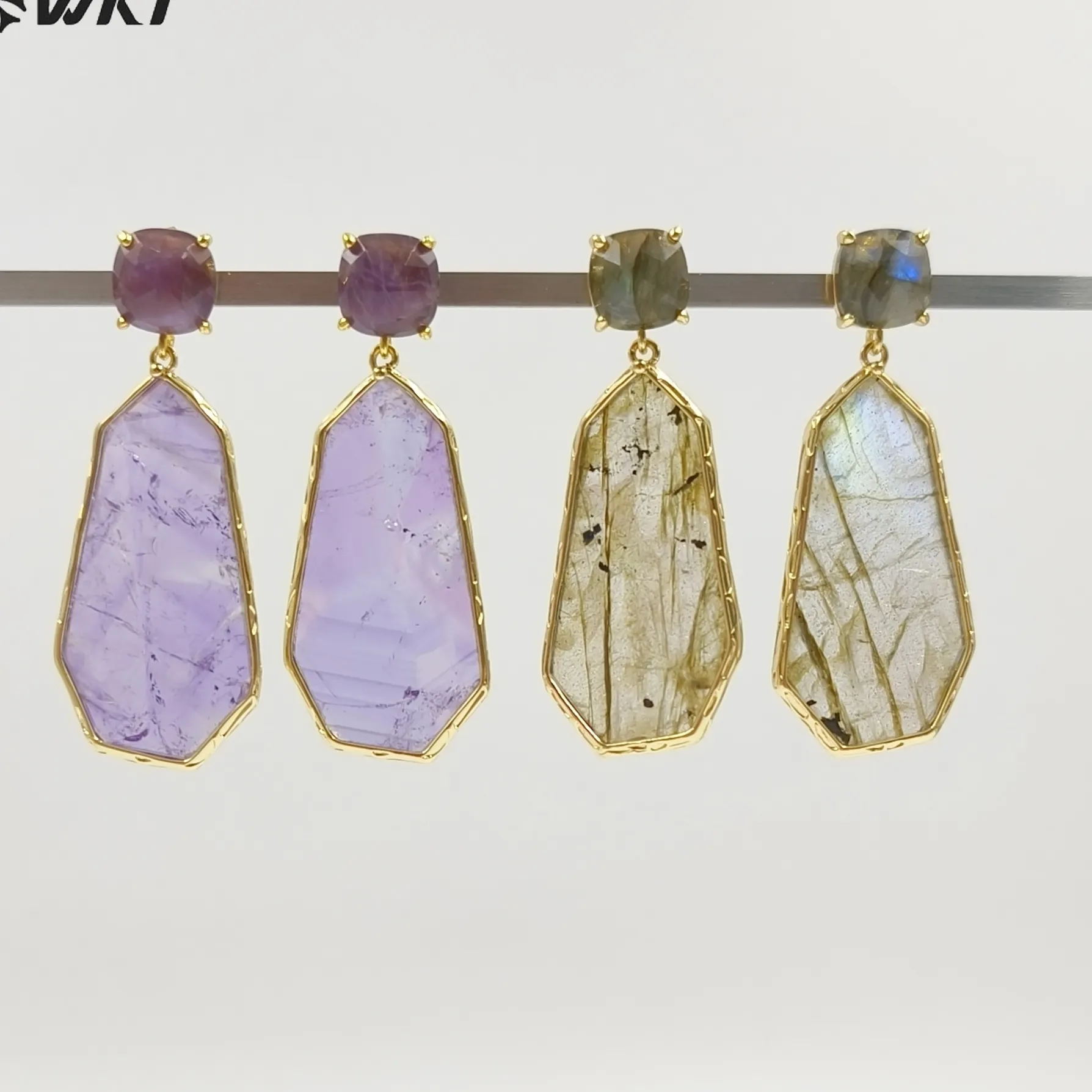 Authentic WT-E826 Factory Wholesale Gold Plated Colorful Natural Gemstones Long Earrings For Female Party Wearing Jewelry Accessory