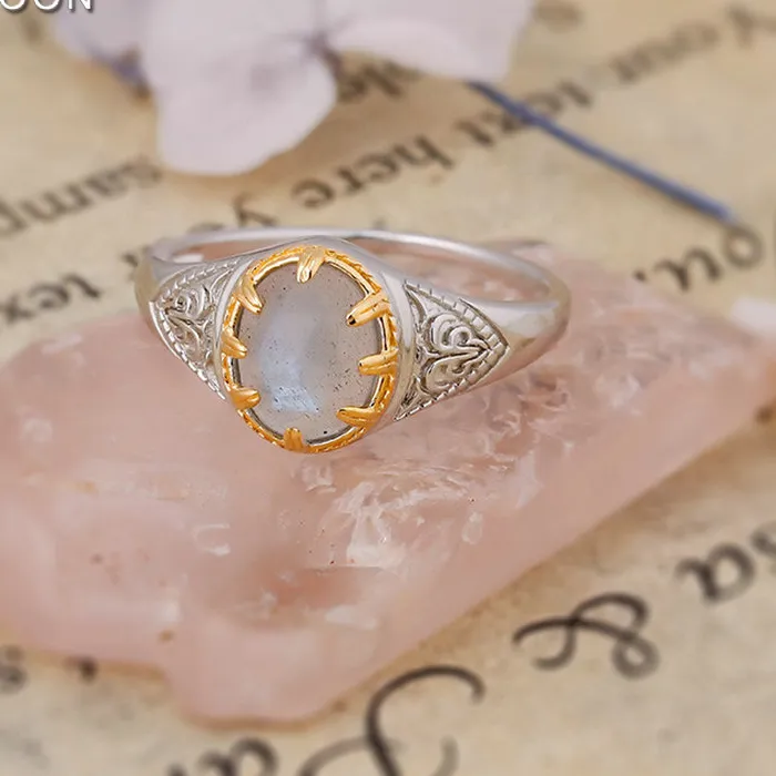 Authentic The Aurora Veil Labradorite and Gold Ring
