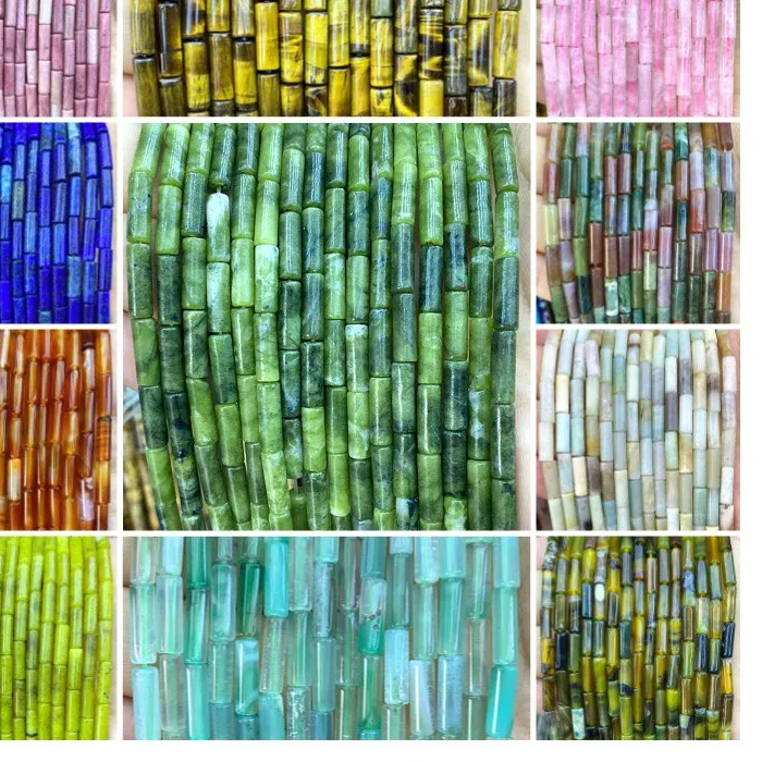 Authentic 4x13mm Tube Natural Stone Jade Turquoise Crystal Loose Spacer Beads for Jewelry Making Diy Bracelet Charms Earrings Accessories