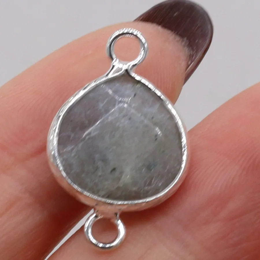 Authentic 2pcs Natural Stone Flash Labradorite Stone Silver Connectors Double Hole Women Jewelry Making Necklace Bracelets Size 23x14mm