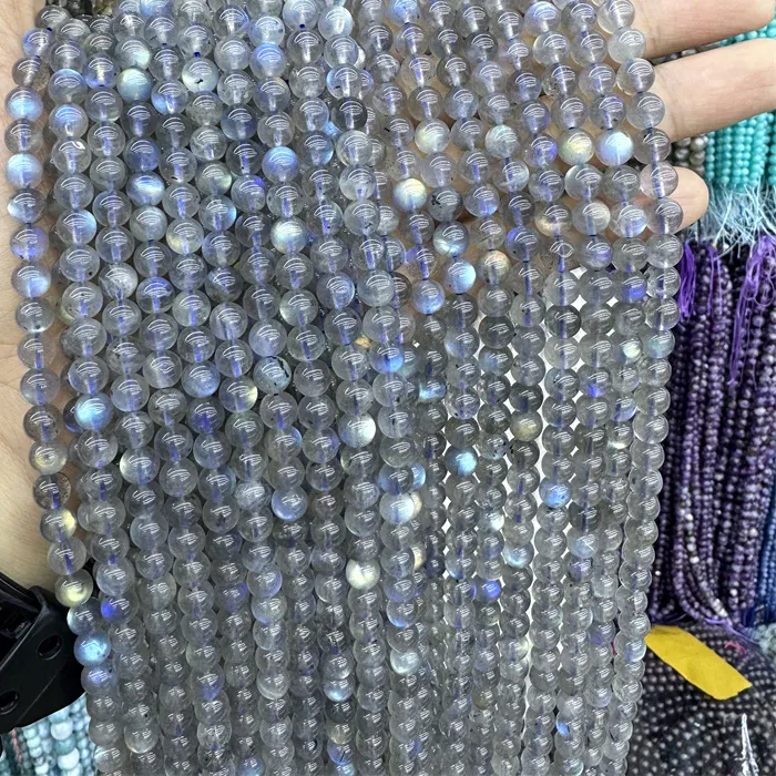 Authentic Natural Grey Labradorite A Grade Polish Smooth Round Loose Strand Stone Beads For Jewelry Making Bracelets Necklace Accessories