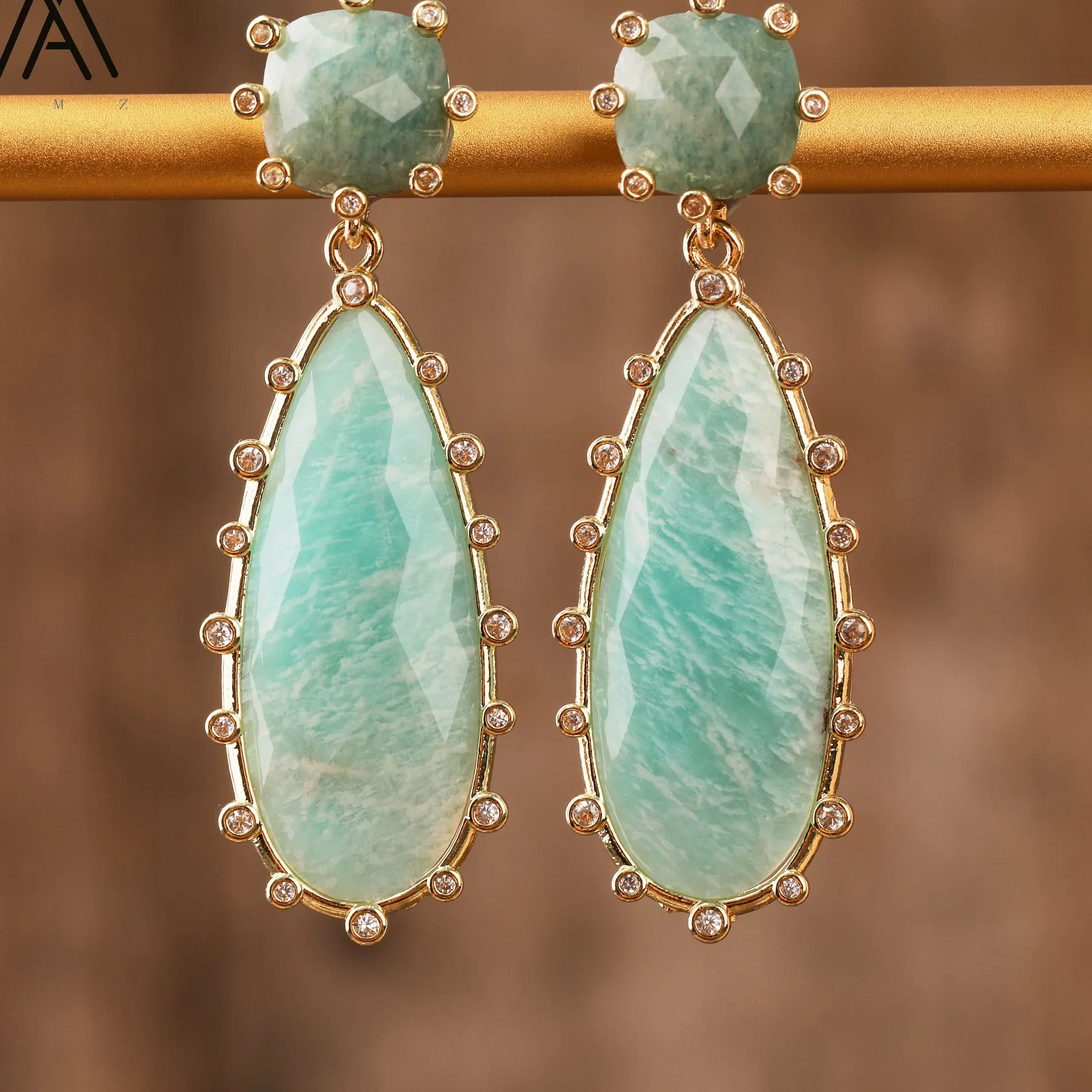 Authentic Teardrop-Shaped Earrings Natural Gemstones Amethyst Labradorite Earring Retro Bohemian Style Jewelry Wedding Jewels Women