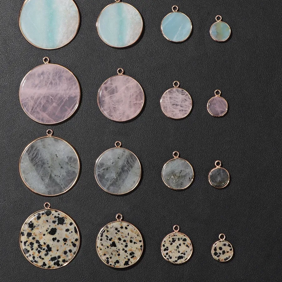 Authentic Natural Round Slice Stone Pendant Amazonite Agat Howlite Jaspers Quartz Charms For Jewelry Making Earrings Necklace Bracelet DIY