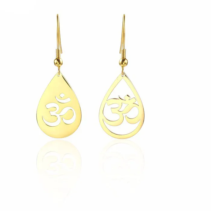 Authentic Water Droplets Outline Om Yoga Symbol Drop Earrings India Aum Meditation Female Jewellery Earrings