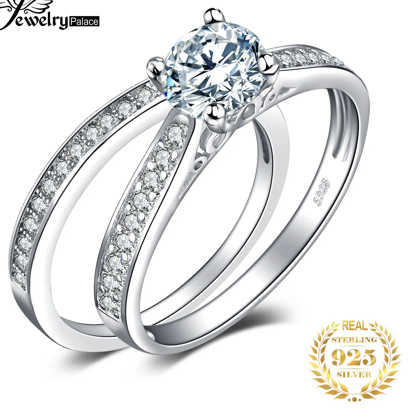 Authentic JewelryPalace Engagement Wedding Ring Set for Women 925 Sterling Silver CZ Simulated Diamond Infinity Ring Trendy