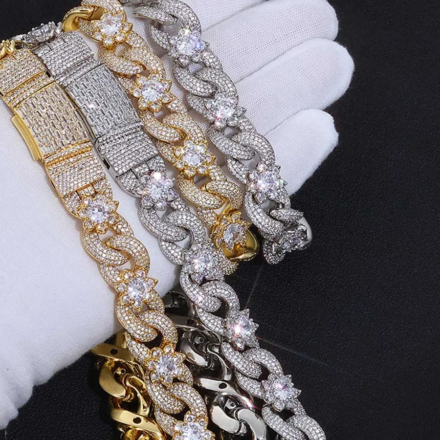 Authentic Eskeem Iced Out 5A Zircon Infinity Link Chain Flower Necklace Exquisite Hip Hop Jewelry