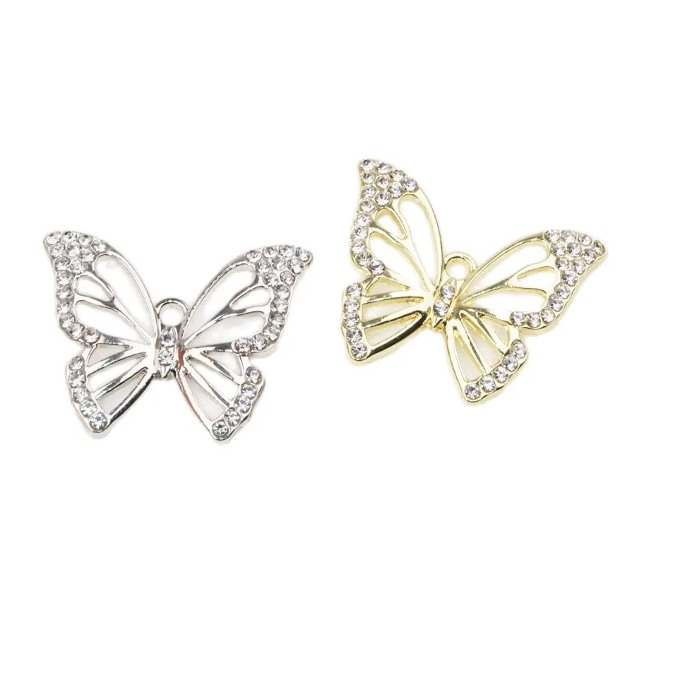 Authentic Eruifa 6pcs 26*20mm Butterfly With Rhinestone Zinc Alloy Necklace,Earring Women's Accessory  Jewelry Girl DIY Handmade 2 Colors