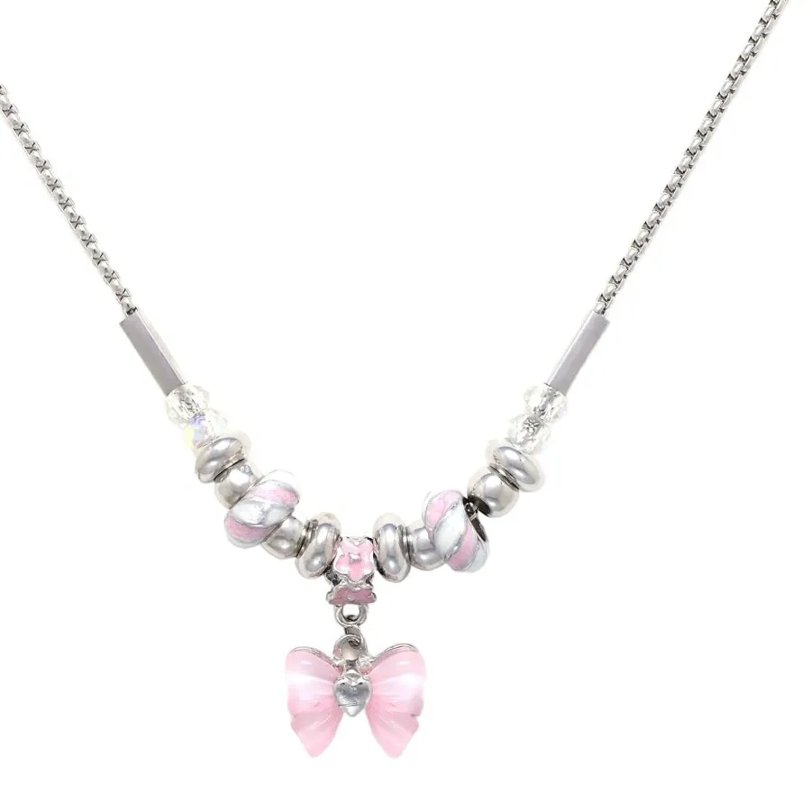Authentic Glamorous Butterfly Necklace with Tassel and Beaded Detail, Shining Layering Chain, Suitable for Parties and Everyday Use.