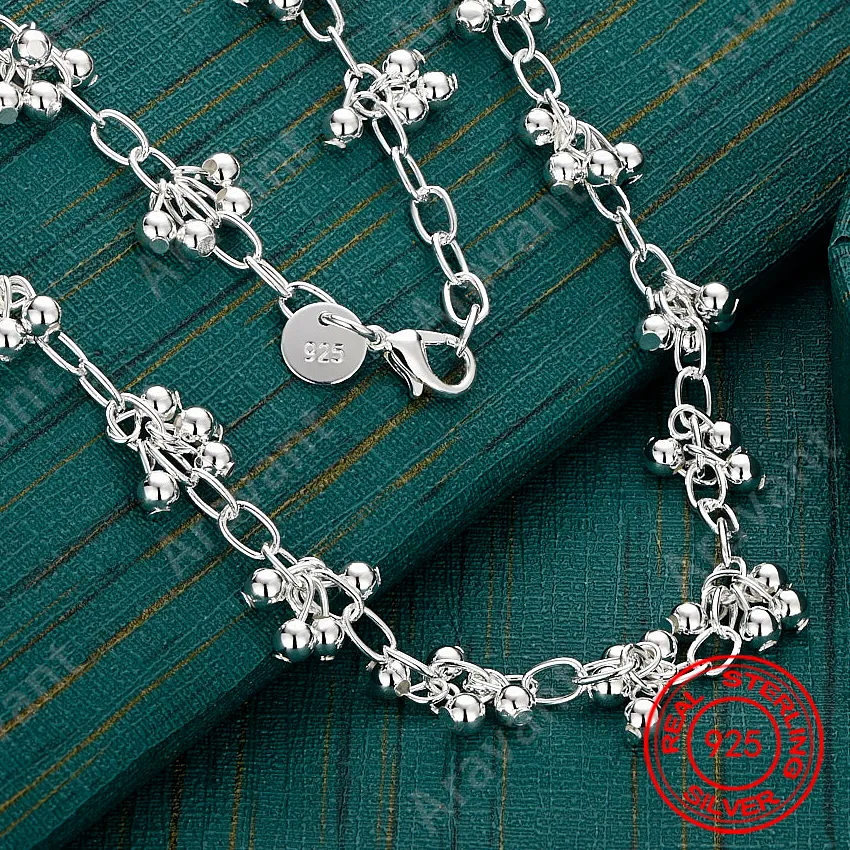 Authentic 925 Sterling Silver Grape Bead Necklace - A Fresh And Elegant Design For Women'S Engagement Jewelry