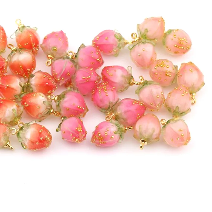 Authentic 3D Strawberry Fruit Resin Charms Pendant Earring Handmade for Diy Jewelry Making Charms for Necklace Bracelet