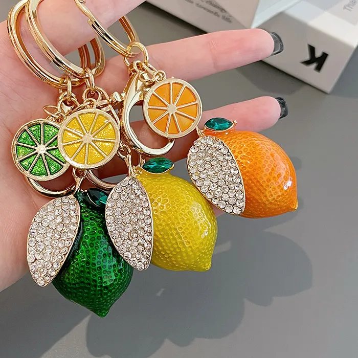 Authentic EASYA Imitation Fruit Ornament Charm Keychain Lemon Persimmon Strawberry Glass Woman's Vintage Luxury Jewelry Брелоки