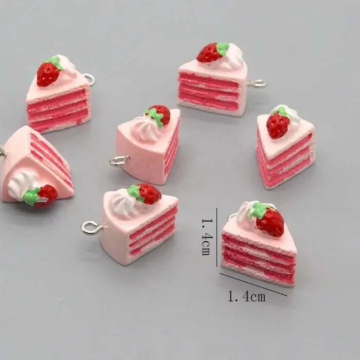 Authentic 3D Simulation Strawberry Layer Cake Resin Pendant Charms 10Pcs/Pack Sweet Decor For DIY Earrings Bracelets Jewelry Making Gifts