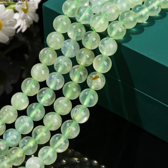 Authentic 5A 3A Natural Prehnite Green Grape Stone Quartz Round Loose Gemstone Beads 4 6 8 10Mm 15 Strand For Jewelry Making Diy Bracelet