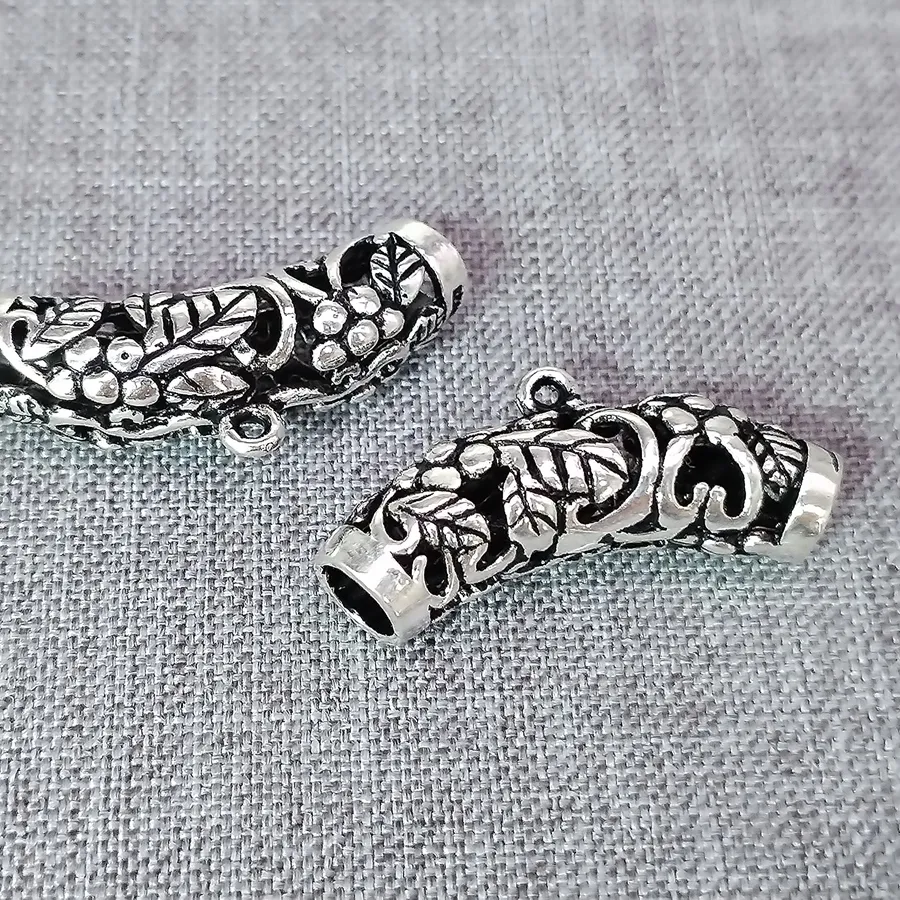Authentic 1 Piece of 925 Sterling Silver Grape Flower Bail Tube Bead Charm for Bracelet Necklace