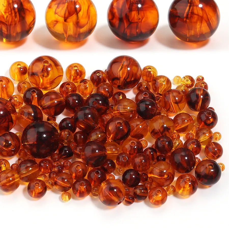 Authentic 10-200pcs/lot Acrylic Beads 6/8/10/12/14/20mm Round Amber Beads Loose Spacer Bead For DIY Jewelry Making Bracelet Necklace