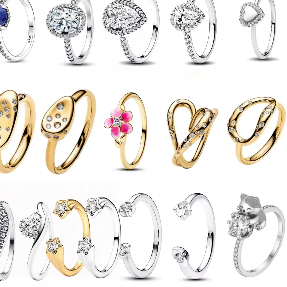 Authentic 925 Silver Rings for Girls Women Multi Styles Zircon Flower Star Cat Snake Heart Oval Gem Fine Jewelry Daily Wear Accessories