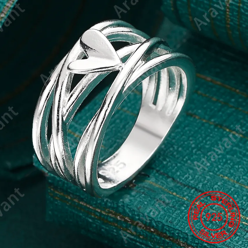 Authentic 925 Sterling Silver Heart-Shaped Interlocking Ring For Women, Commuter Accessories, Christmas Gifts, Jewelry