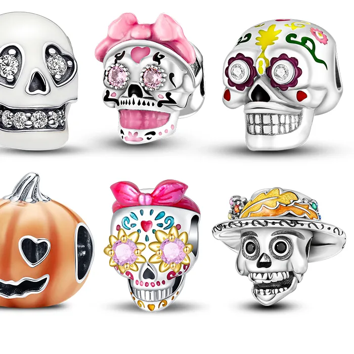 Authentic Charm 925 Silver Glow-In-The-Dark Skull And Pumpkin Charm Bead Fits 3mm Original Bracelet Necklace Women DIY Fine Jewelry Gift
