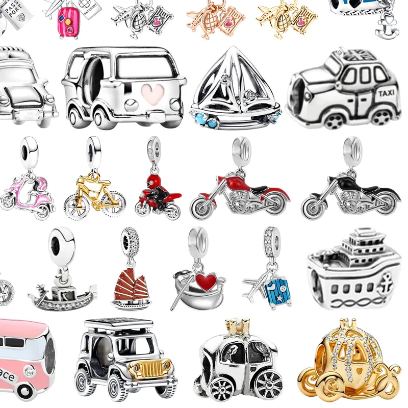 Authentic Hot Sale Fine Airplane Bicycle Sail Boat Camper Van Scooter Jeep Charms Beads Fit Original Bracelets DIY Women Jewelry Gifts
