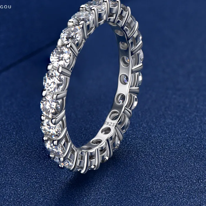 Authentic IOGOU Full Moissanite Eternity Rings Silver 925 Personalized Wedding Band Women 2mm-5mm Real Sparking Diamond Engagement Jewelry