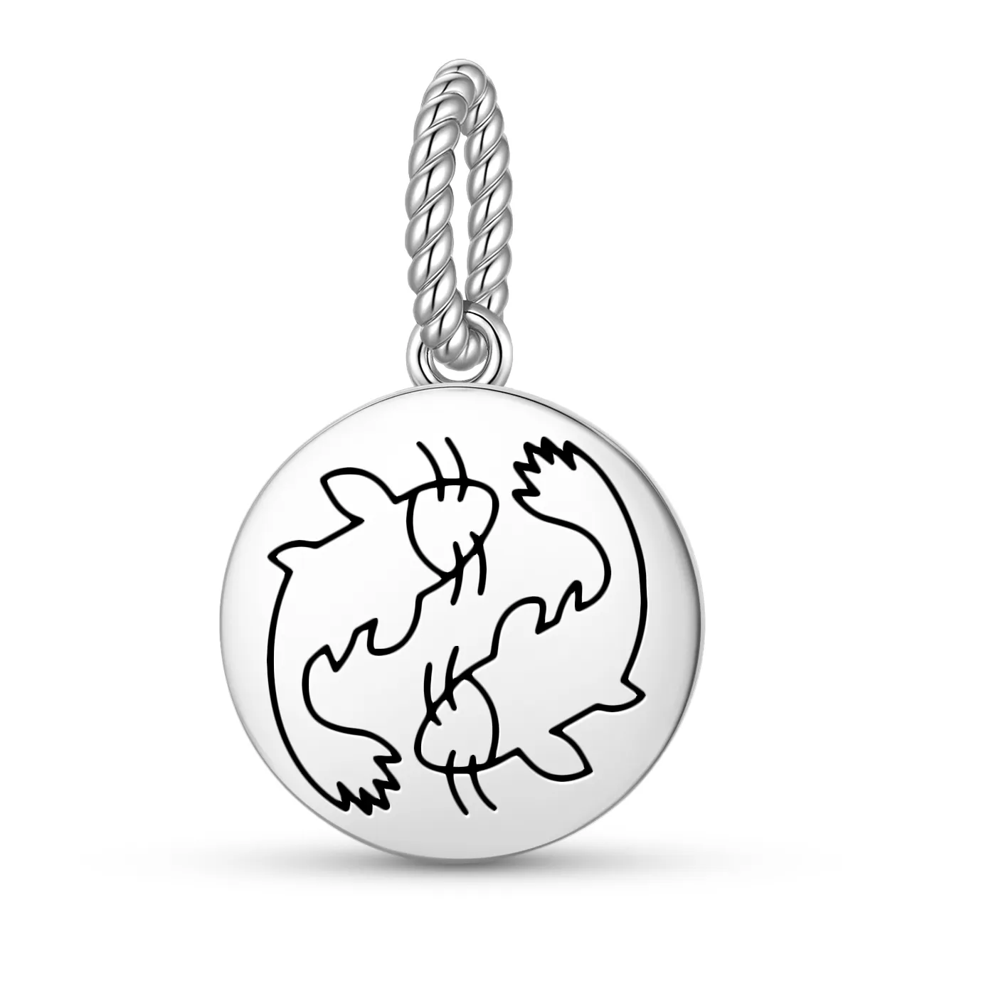 Authentic Feng shui Double Fish Pendant 925 Sterling Silver Symbol Charm Bead for Women Bracelet Necklace Jewelry