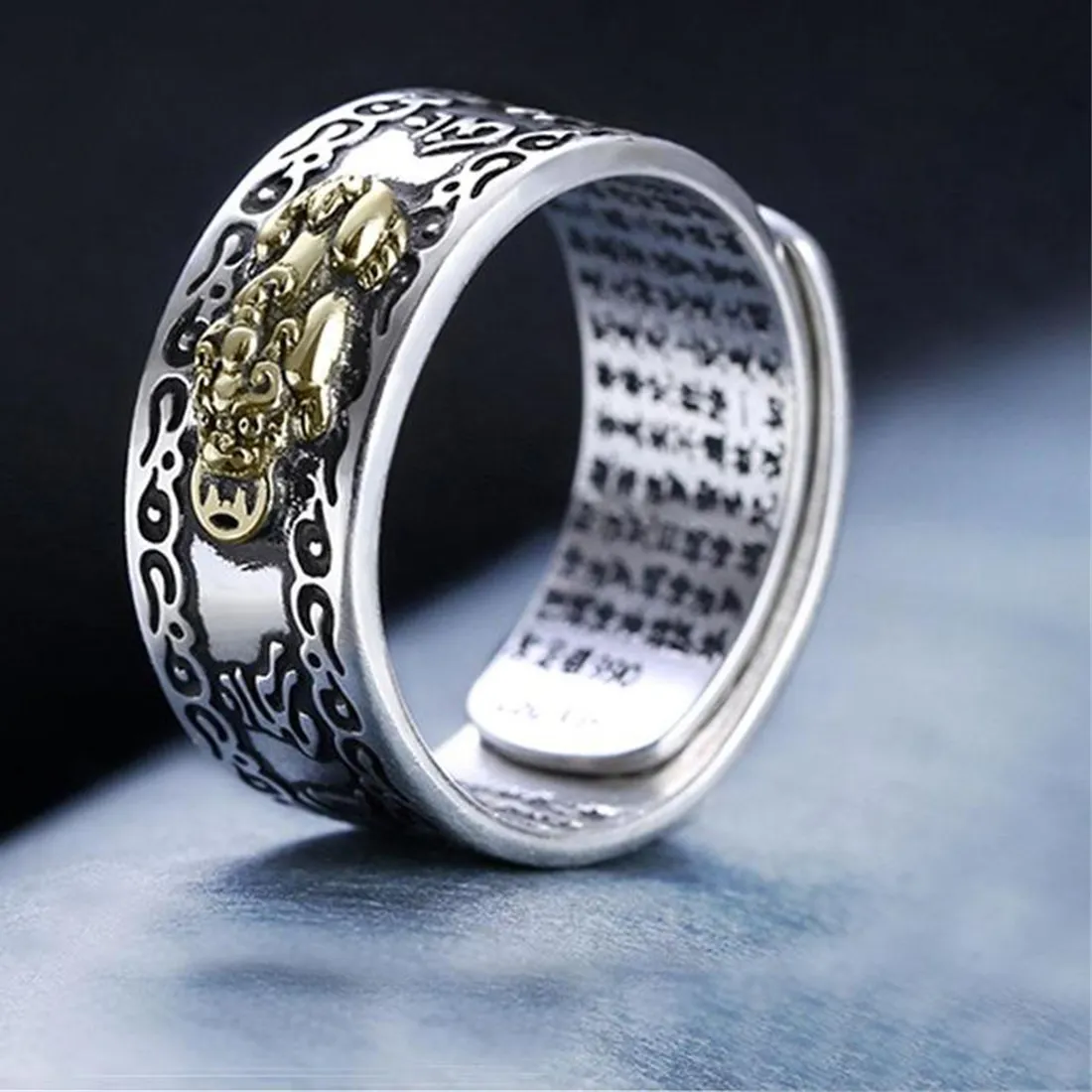 Authentic Chinese Feng Shui Pixiu Rings For Women Men Silver Plated Copper Coins Pi Xiu Opening Finger Ring Amulet Wealth Lucky Jewelry