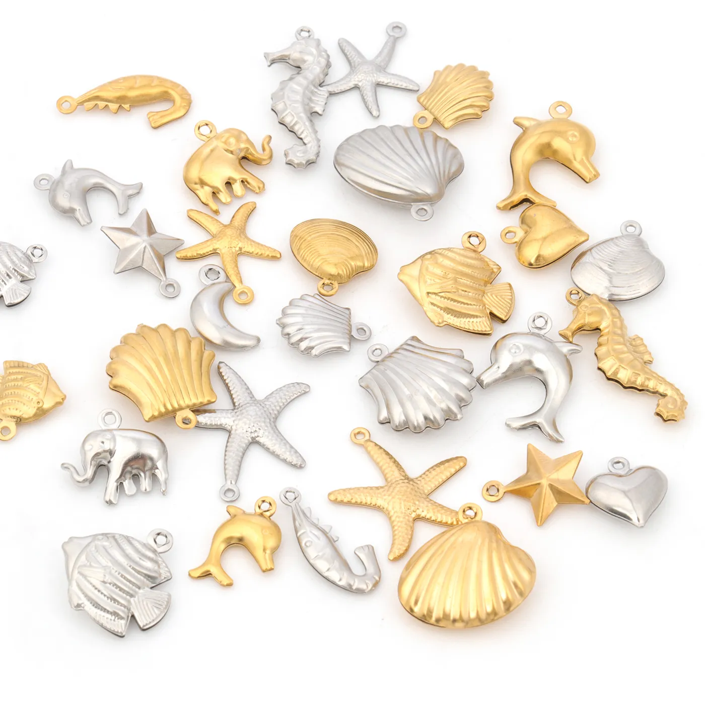 Authentic 5pcs Silver Color Pendants Fish Shell Dolphin Elephant Star Shape Making Jewelry Diy Necklace Accessorry
