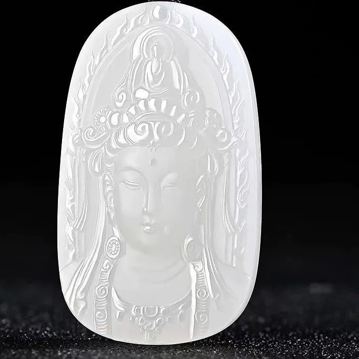 Authentic Natural White Jade Tara Guanyin Bodhisattva Pendant Jewelry
