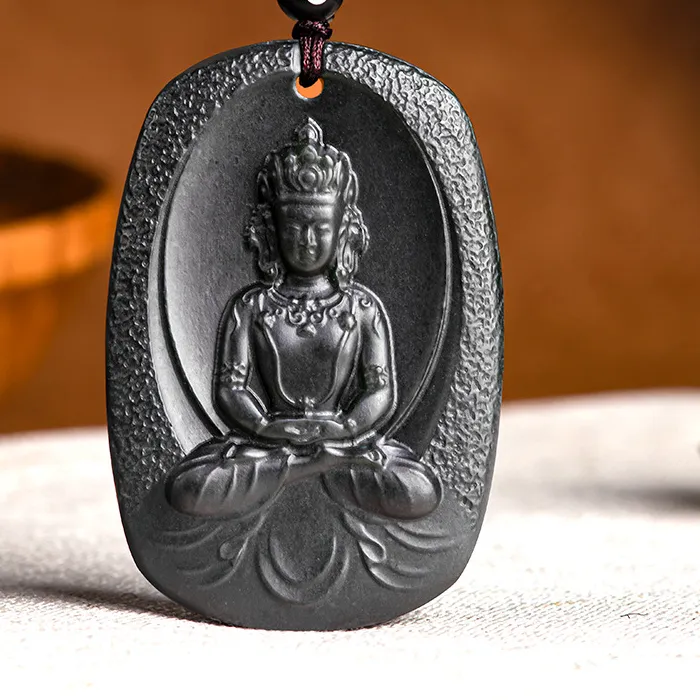 Authentic The latest authentic pure natural old material Hotan Jade black jade Tara Guanyin jade necklace men and women pendant gifts