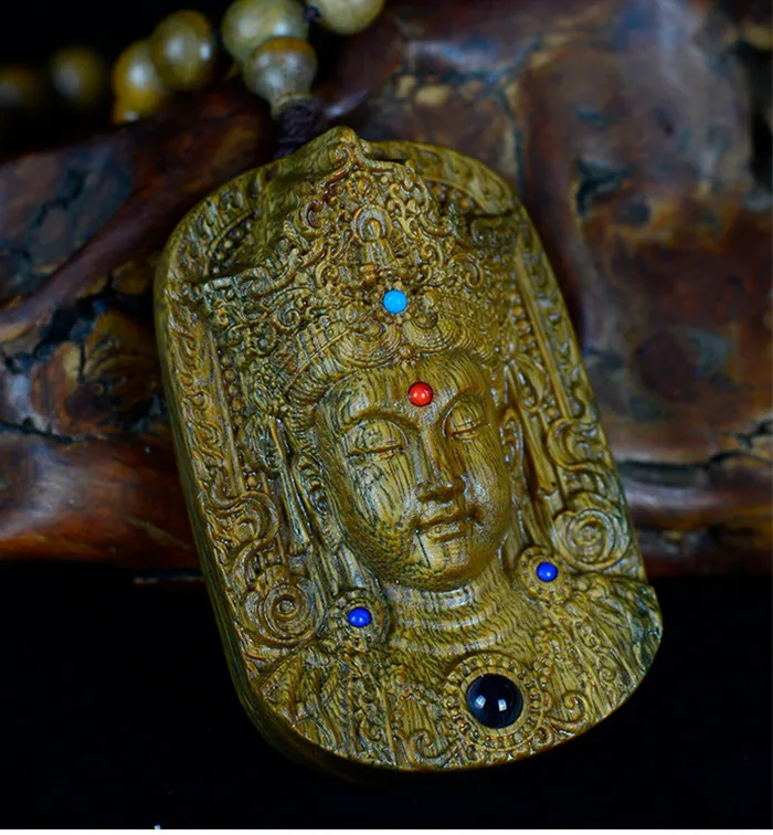 Authentic Exquisite Relief Green Tara Avalokitesvara Bodhisattva Pendant For Men Jewelry Lucky 108 Buddhist Beads Necklace Male Female