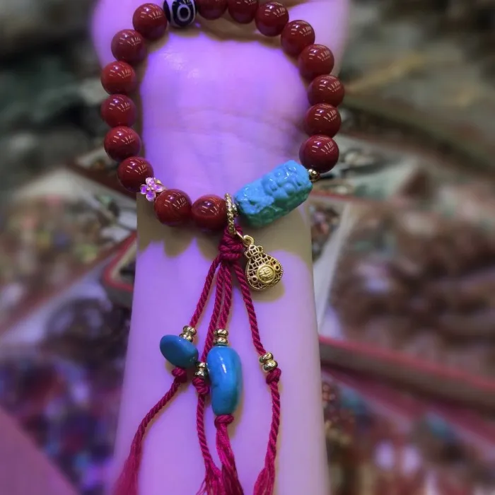 Authentic Nanhong Agate Single Circle Bracelet Lepidolite Turquoise Tara National Style Jewelry