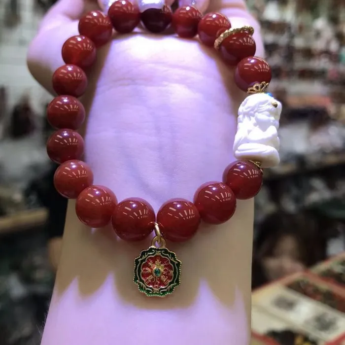 Authentic Nanhong Agate Tara Zakiram Six-Word Bracelet Wenwan Vajra Nine-Gong Talisman Ornament