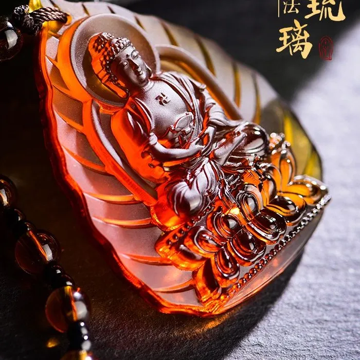 Authentic Tantric Buddhist Glass Pendant Manjushri Green Tara Amulet Healing Buddha Necklace Yellow Jambhala Shakyamuni Sacred Jewelry