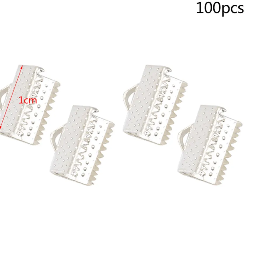 Authentic 100Pcs 1Cm Silver Plated Metal Ribbon Ends Crimp Clasps for Jewelry Making Chokers Necklaces Bracelets DIY Craft Cord Ends