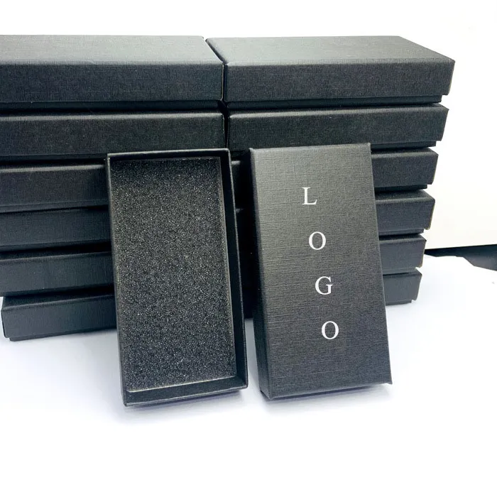 Authentic Logo Customized Jewelry Black Gift Boxes for Necklace Earrings Bracelets Keychain Accept Dropshipping size 90*48*18MM